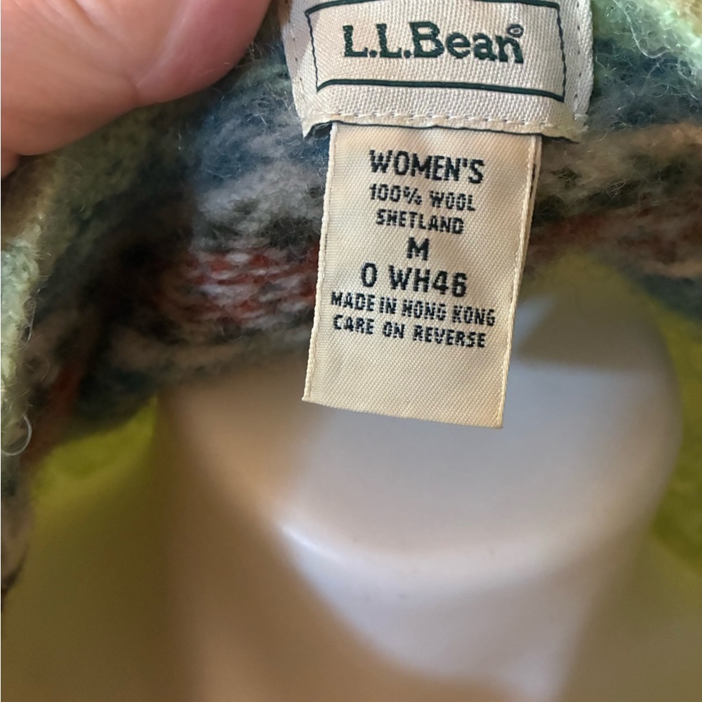 LL Bean Meadow Green Fair Isle Cardigan -Sweaters- SZ Med. Mint! R $175+ - Picture 7 of 12